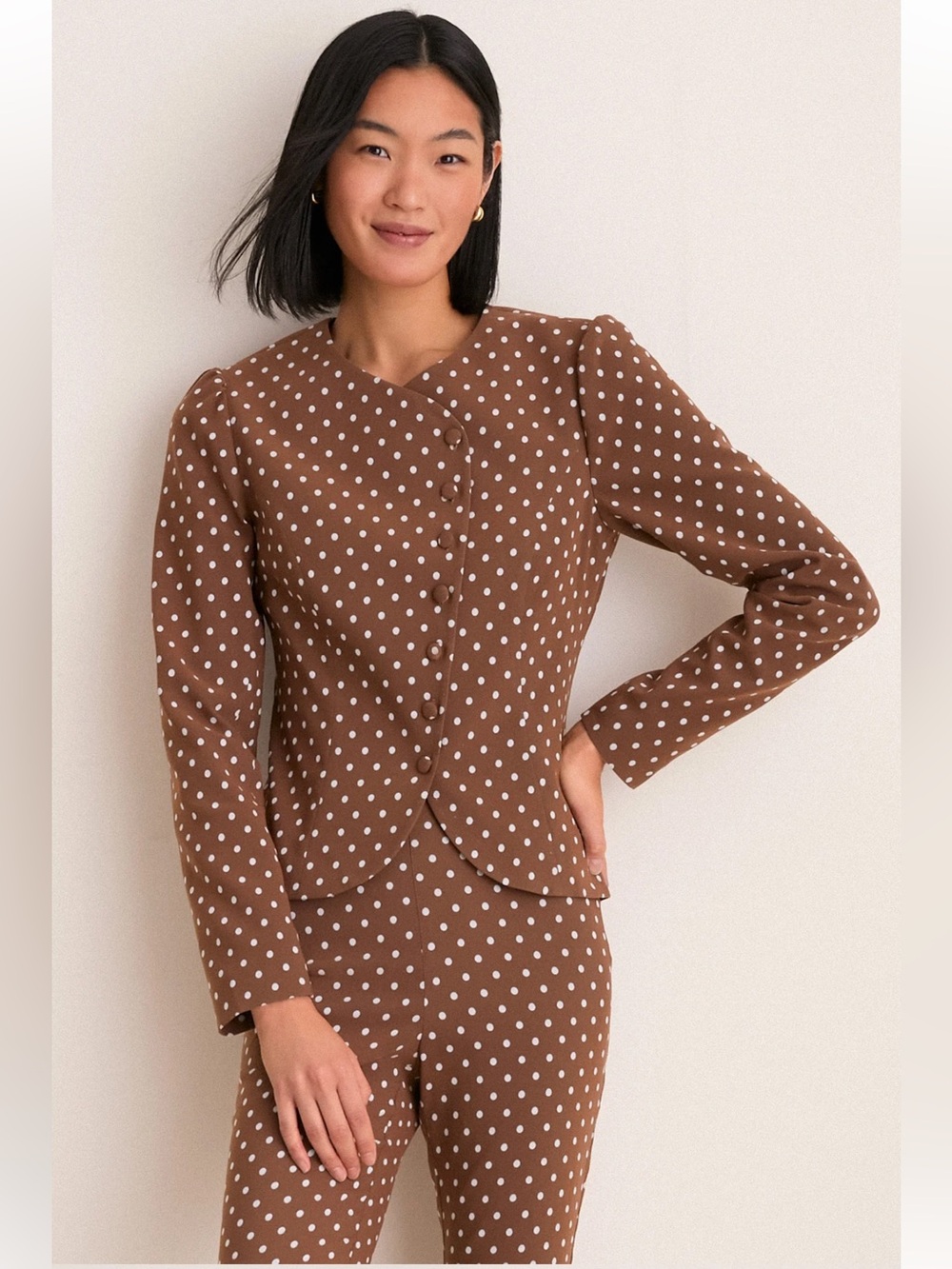 TUCKERNUCK Cocoa Dot Stretch Jacquard Vreeland Top NWT